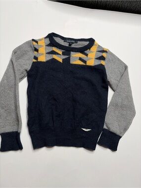 Aston Martin Boys Wool Cashmere Blend Geometric Knit Sweater Navy Grey Yellow 3